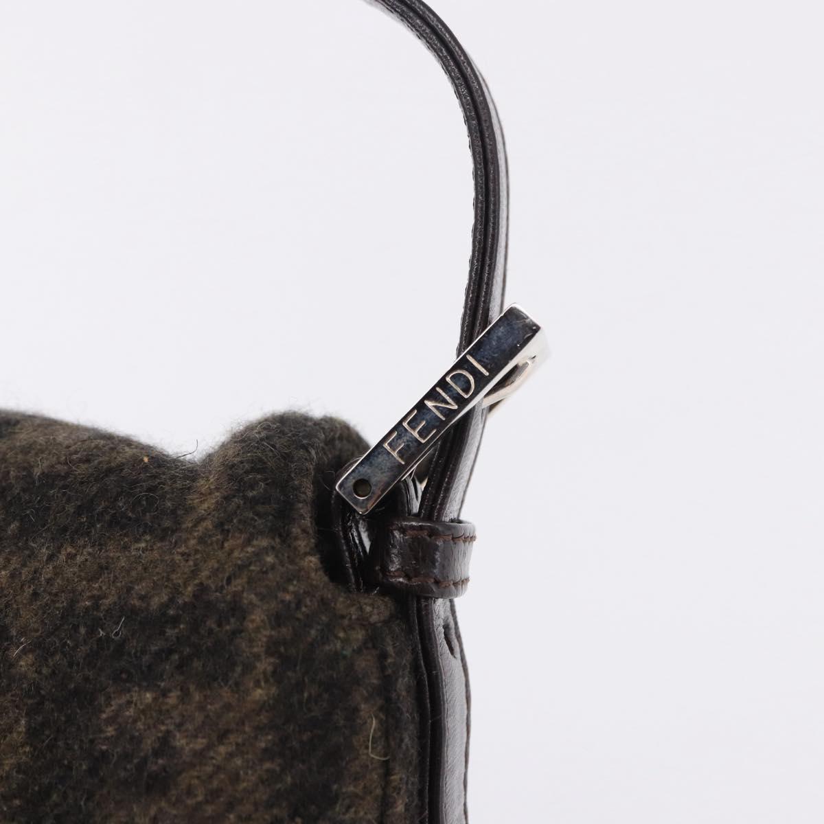 FENDI Zucca Canvas Mamma Baguette Shoulder Bag Wool Brown Black Auth BA15090V