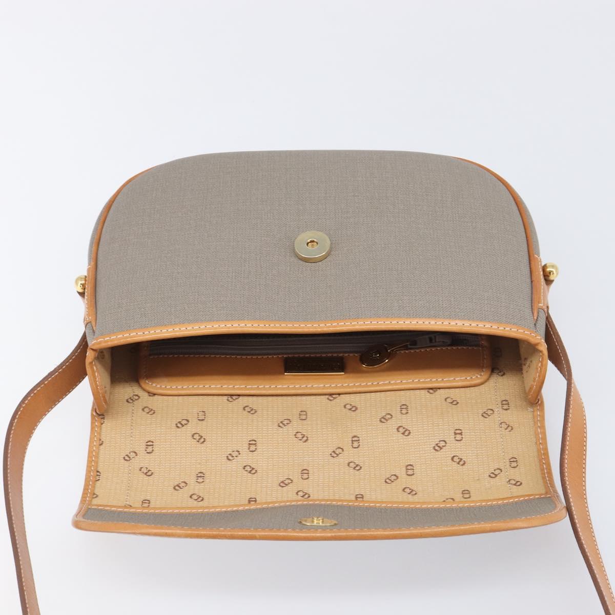 Christian Dior Shoulder Bag PVC Canvas Gray Gold Auth BA15092