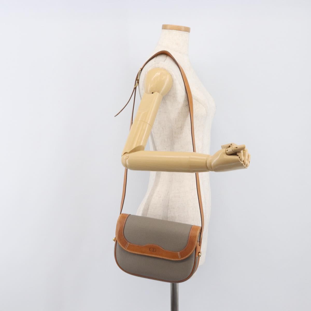 Christian Dior Shoulder Bag PVC Canvas Gray Gold Auth BA15092