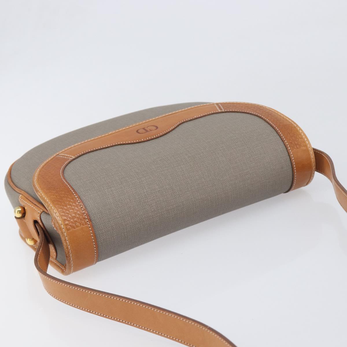 Christian Dior Shoulder Bag PVC Canvas Gray Gold Auth BA15092