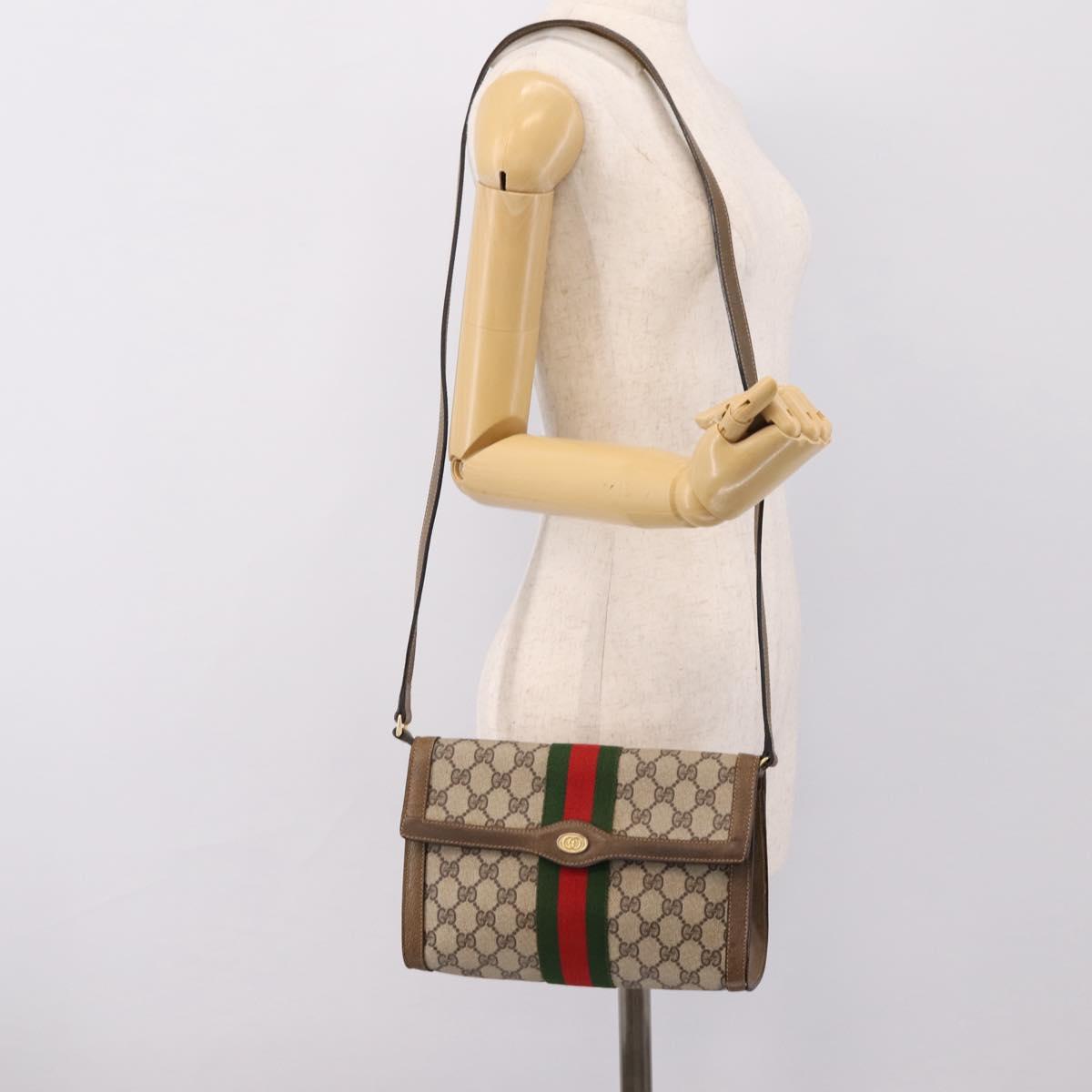 GUCCI GG Supreme Web Sherry Line Bag PVC Beige Gold 495 02 04 Auth BA15100