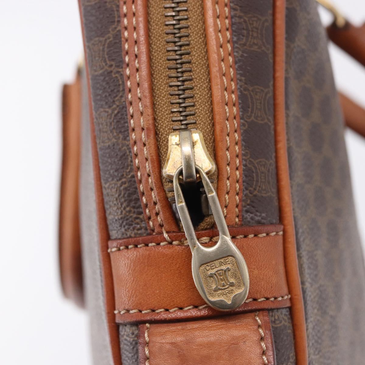 CELINE Macadam Canvas Business Bag PVC Leather Brown Gold Auth BA15102