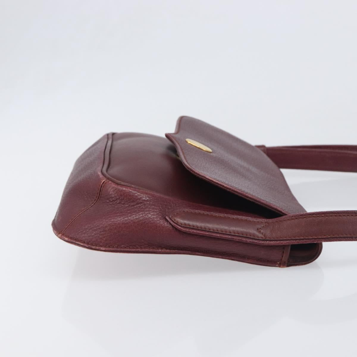 CARTIER Must Line Shoulder Bag Leather Bordeaux Gold Auth BA15103