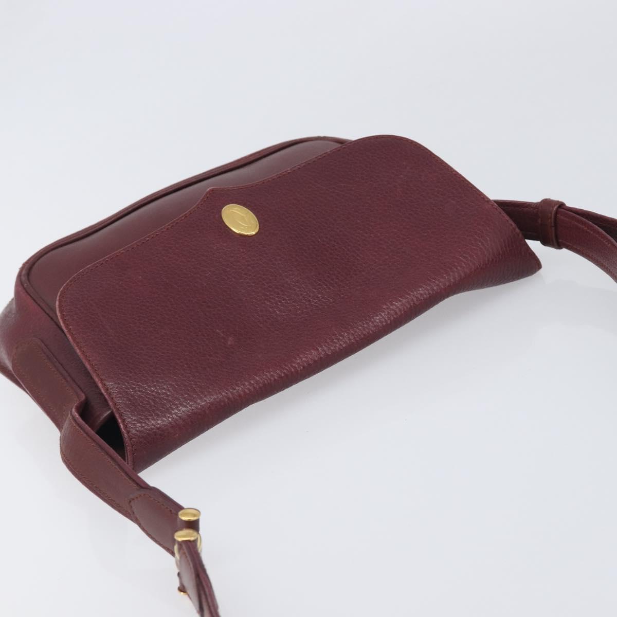 CARTIER Must Line Shoulder Bag Leather Bordeaux Gold Auth BA15103