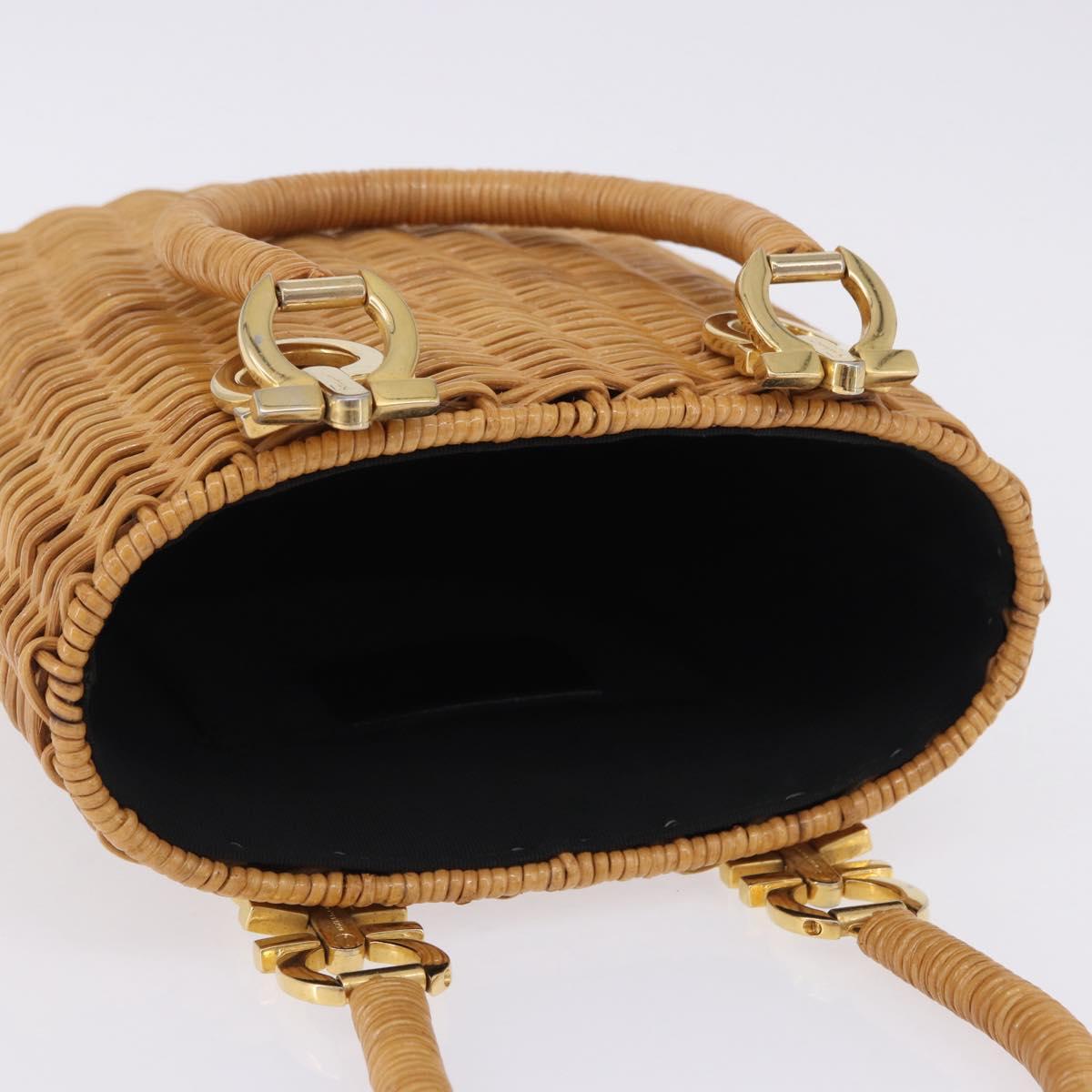 Salvatore Ferragamo Gancini Hand Bag Raffia Beige Gold Auth BA15106V