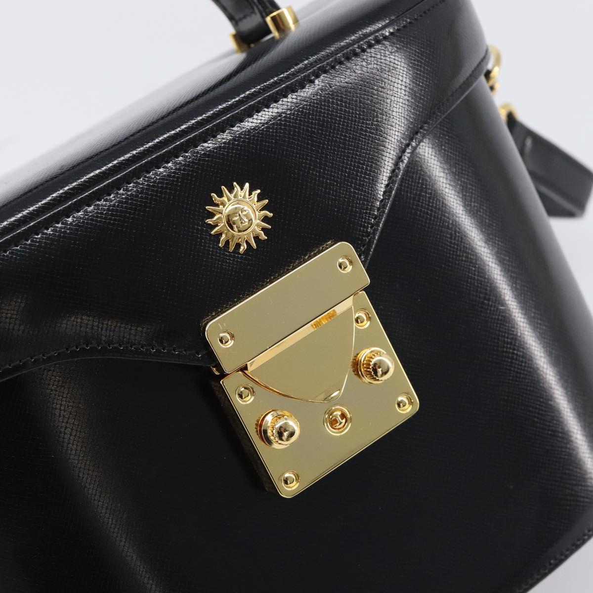 VERSACE Hand Bag Leather 2way Black Gold Auth BA15107A
