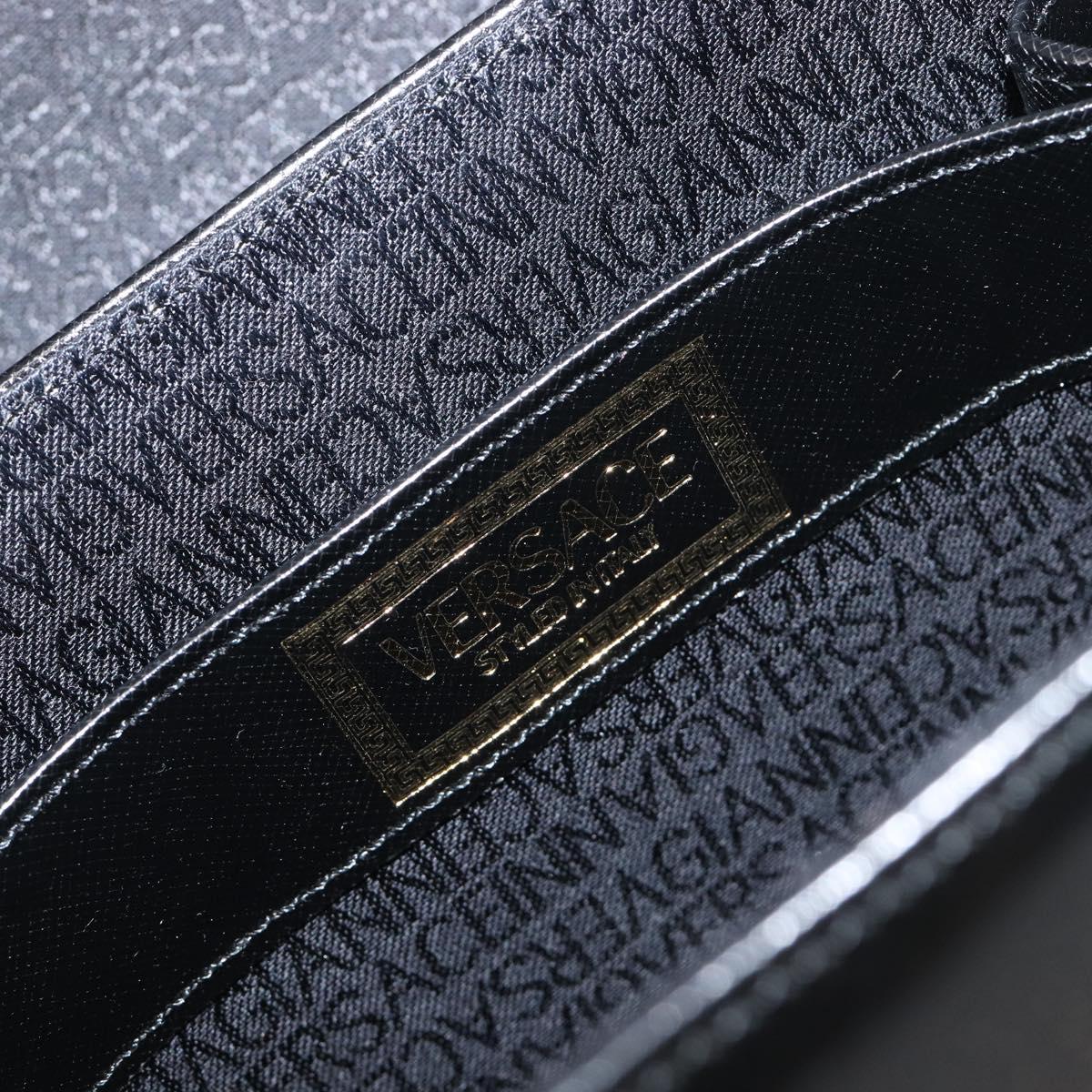 VERSACE Hand Bag Leather 2way Black Gold Auth BA15107A