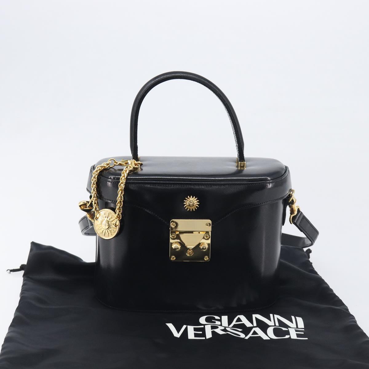 VERSACE Hand Bag Leather 2way Black Gold Auth BA15107A