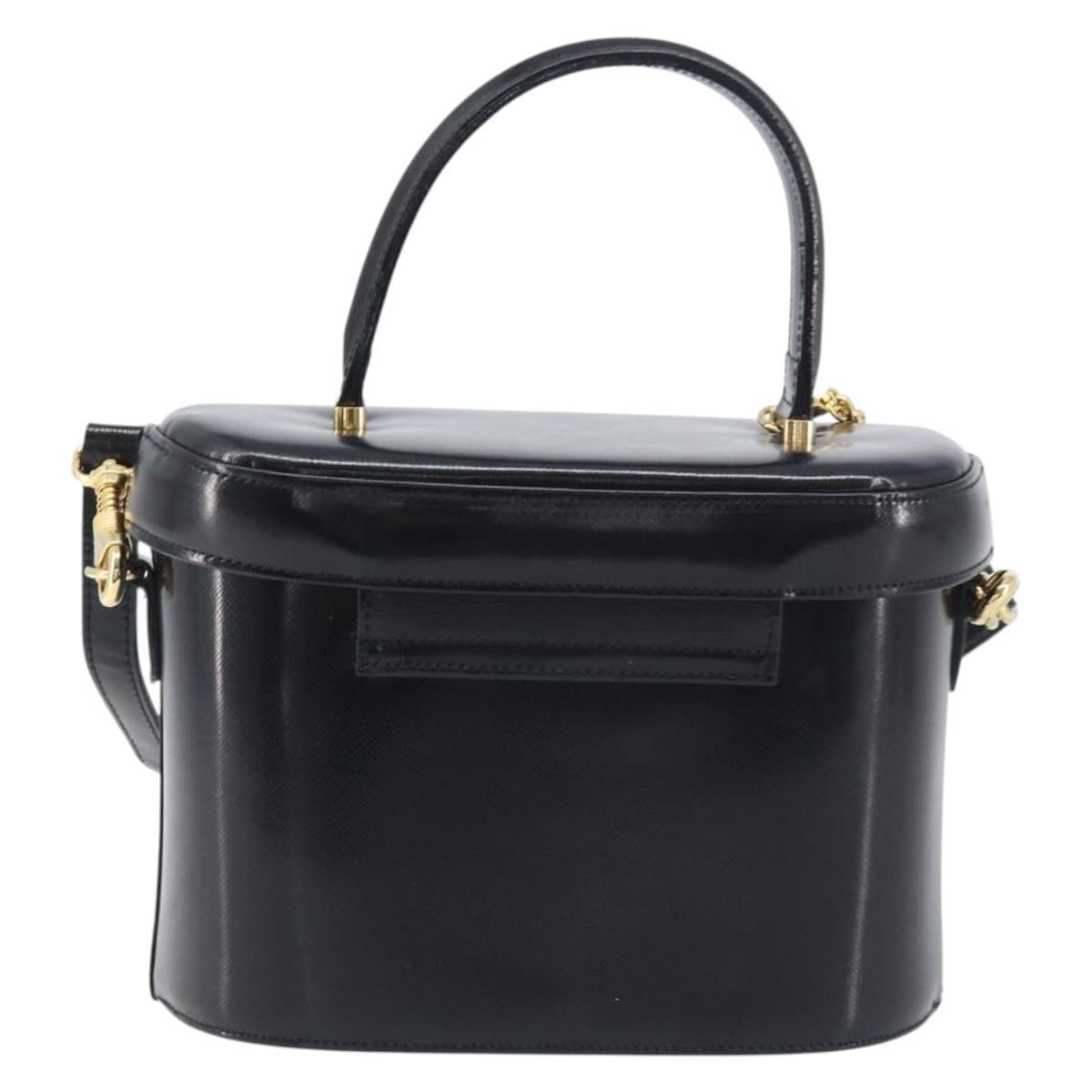 VERSACE Hand Bag Leather 2way Black Gold Auth BA15107A