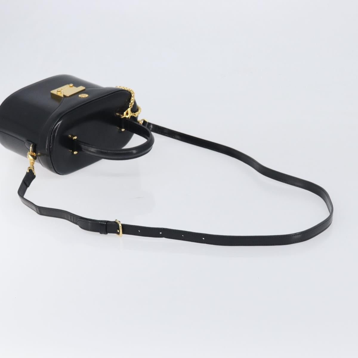 VERSACE Hand Bag Leather 2way Black Gold Auth BA15107A