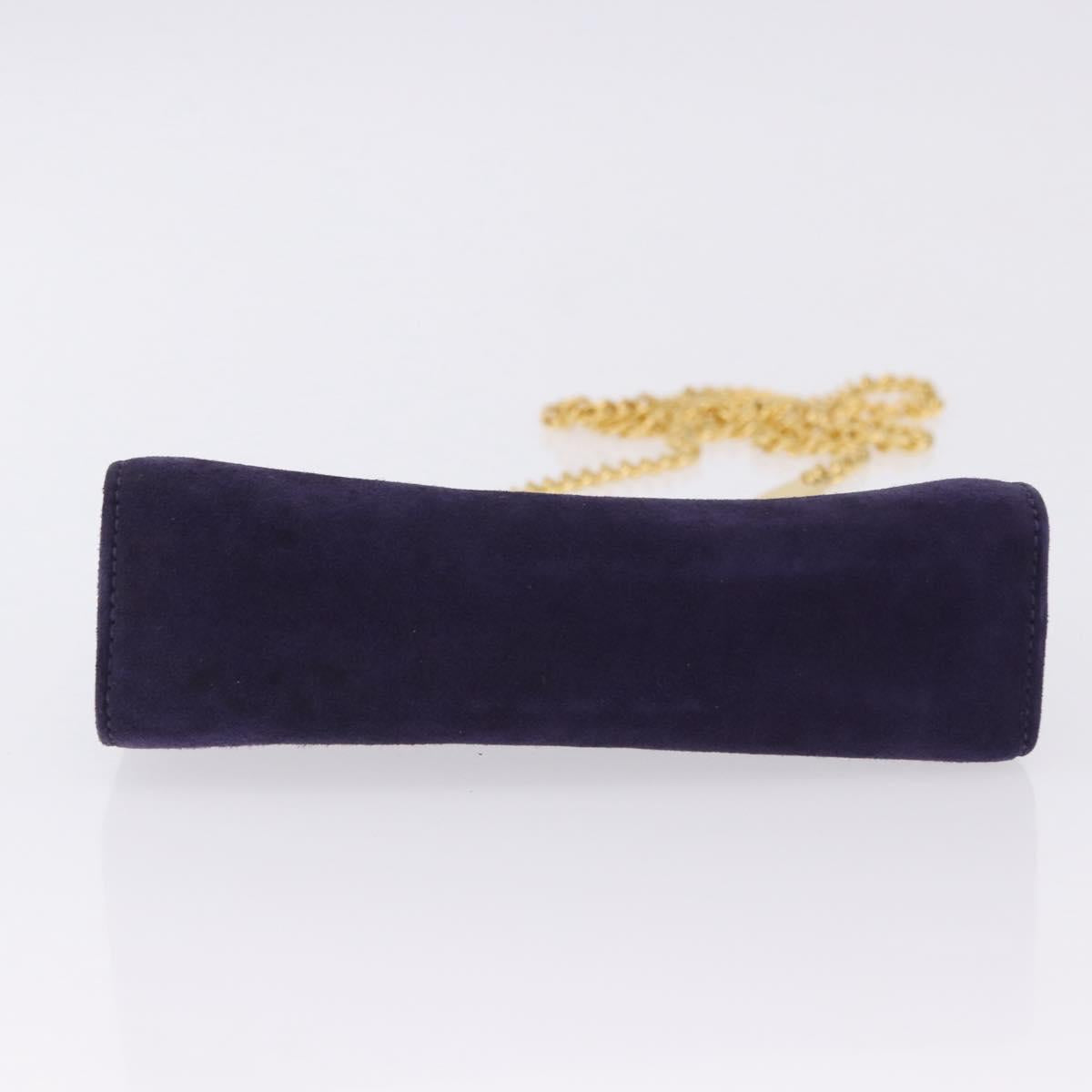 Salvatore Ferragamo Gancini Chain Shoulder Bag Suede Purple Gold Auth BA15108