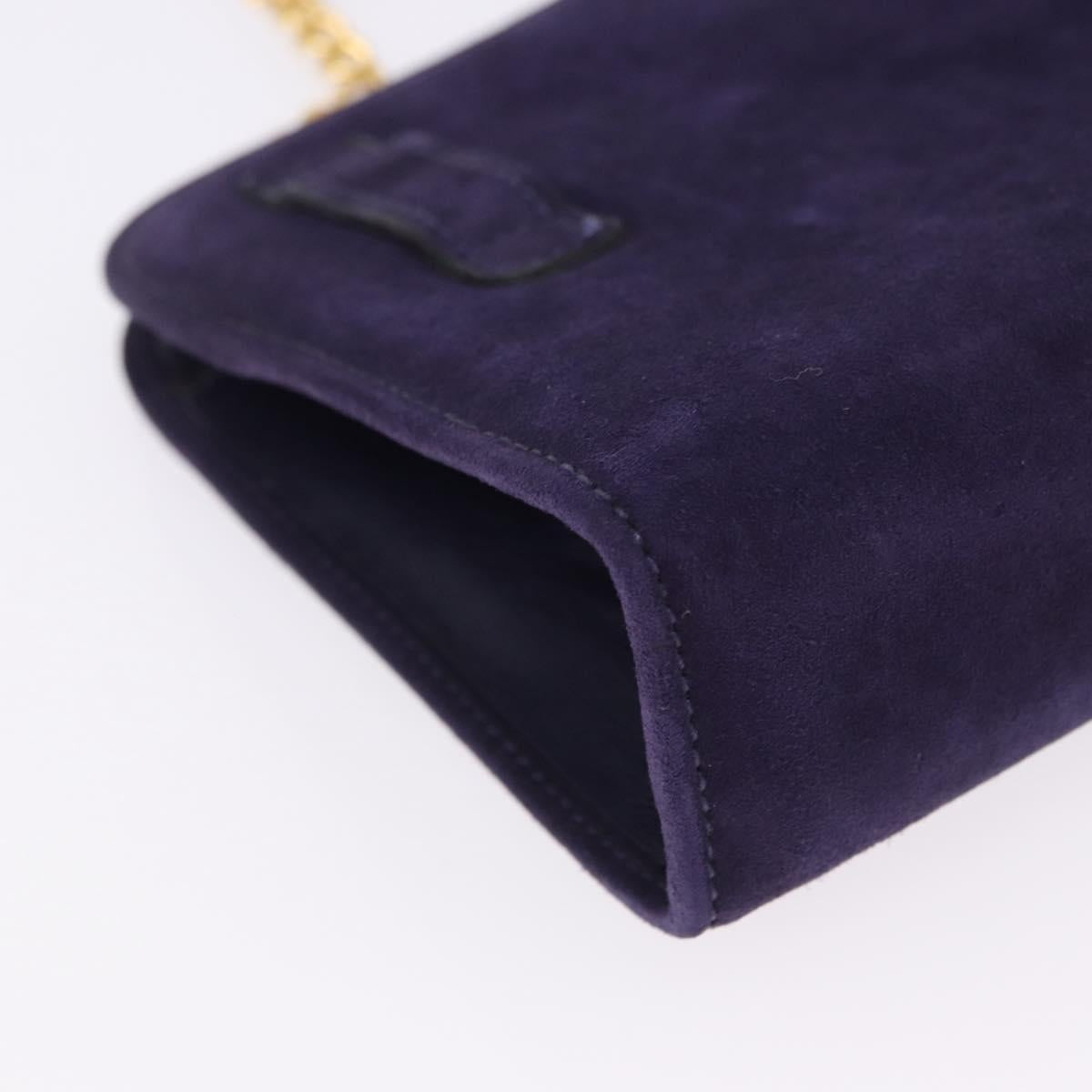Salvatore Ferragamo Gancini Chain Shoulder Bag Suede Purple Gold Auth BA15108