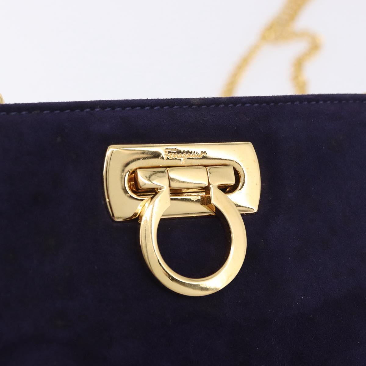 Salvatore Ferragamo Gancini Chain Shoulder Bag Suede Purple Gold Auth BA15108