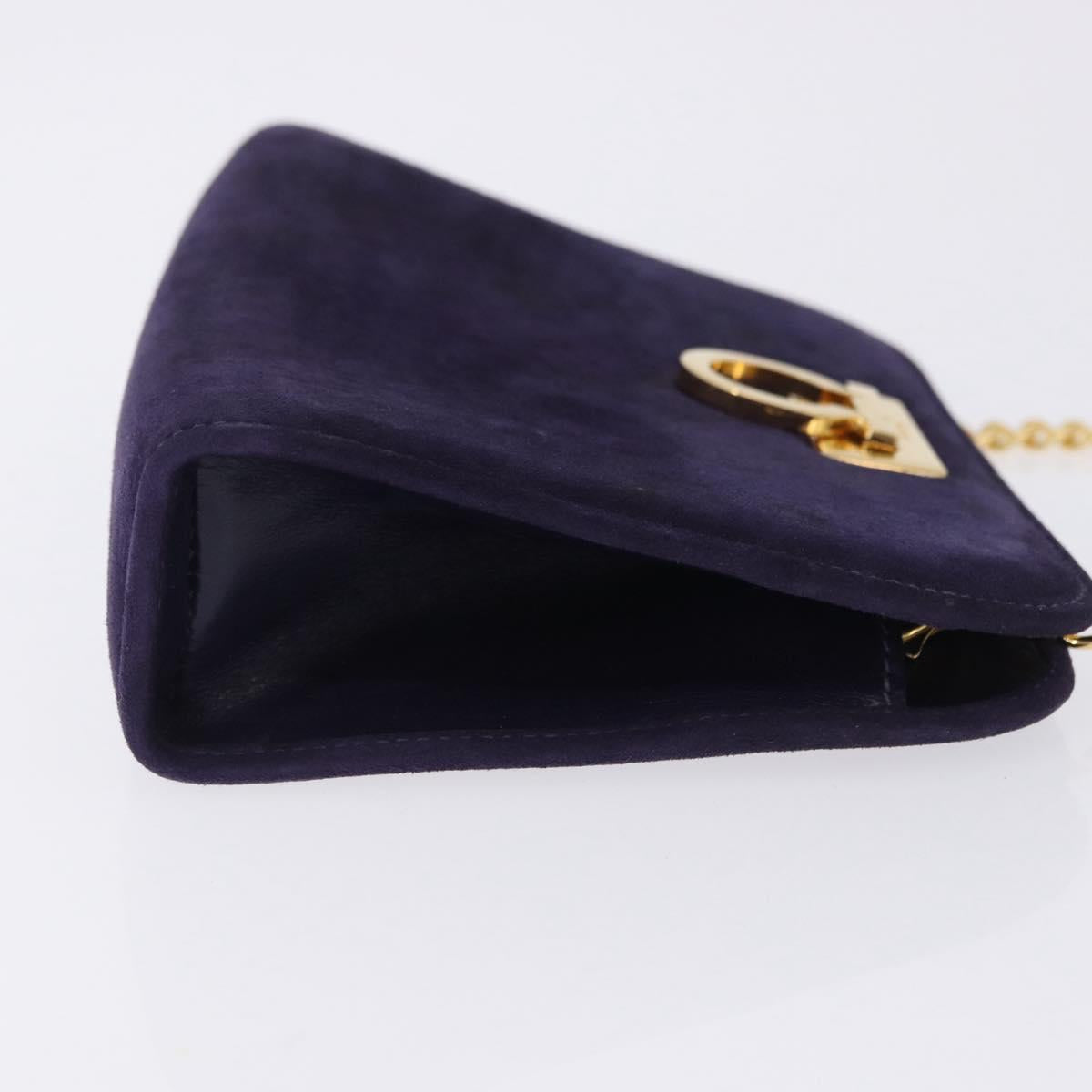 Salvatore Ferragamo Gancini Chain Shoulder Bag Suede Purple Gold Auth BA15108