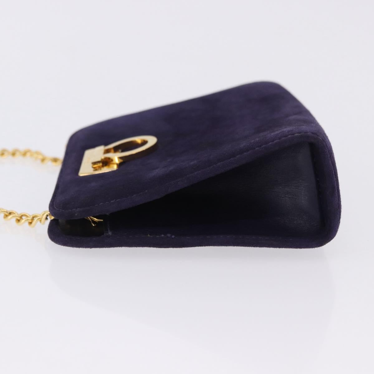 Salvatore Ferragamo Gancini Chain Shoulder Bag Suede Purple Gold Auth BA15108