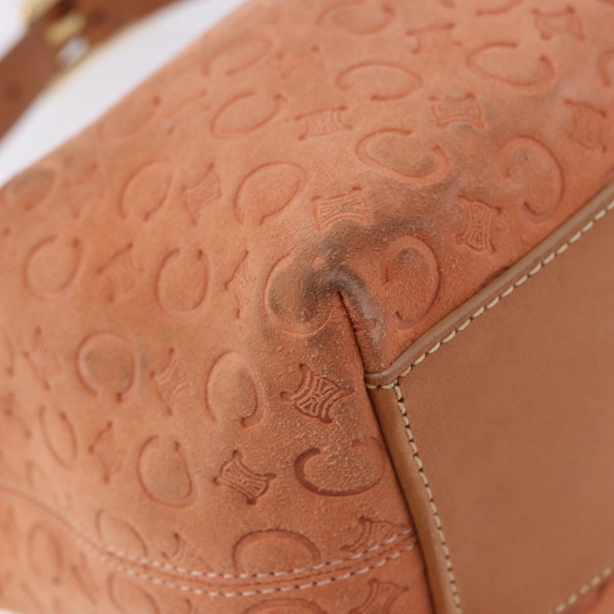 CELINE C Macadam Canvas Shoulder Bag Suede Orange Gold Auth BA15118