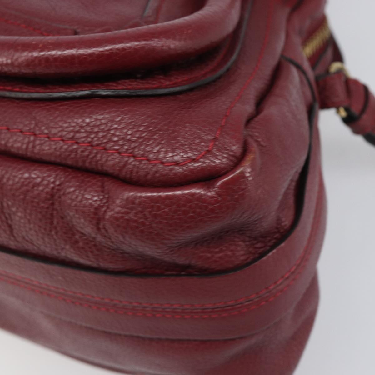 Chloe Paraty Hand Bag Leather 2way Bordeaux Gold Auth BA15119