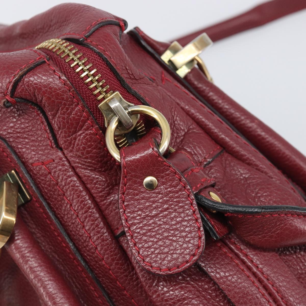 Chloe Paraty Hand Bag Leather 2way Bordeaux Gold Auth BA15119