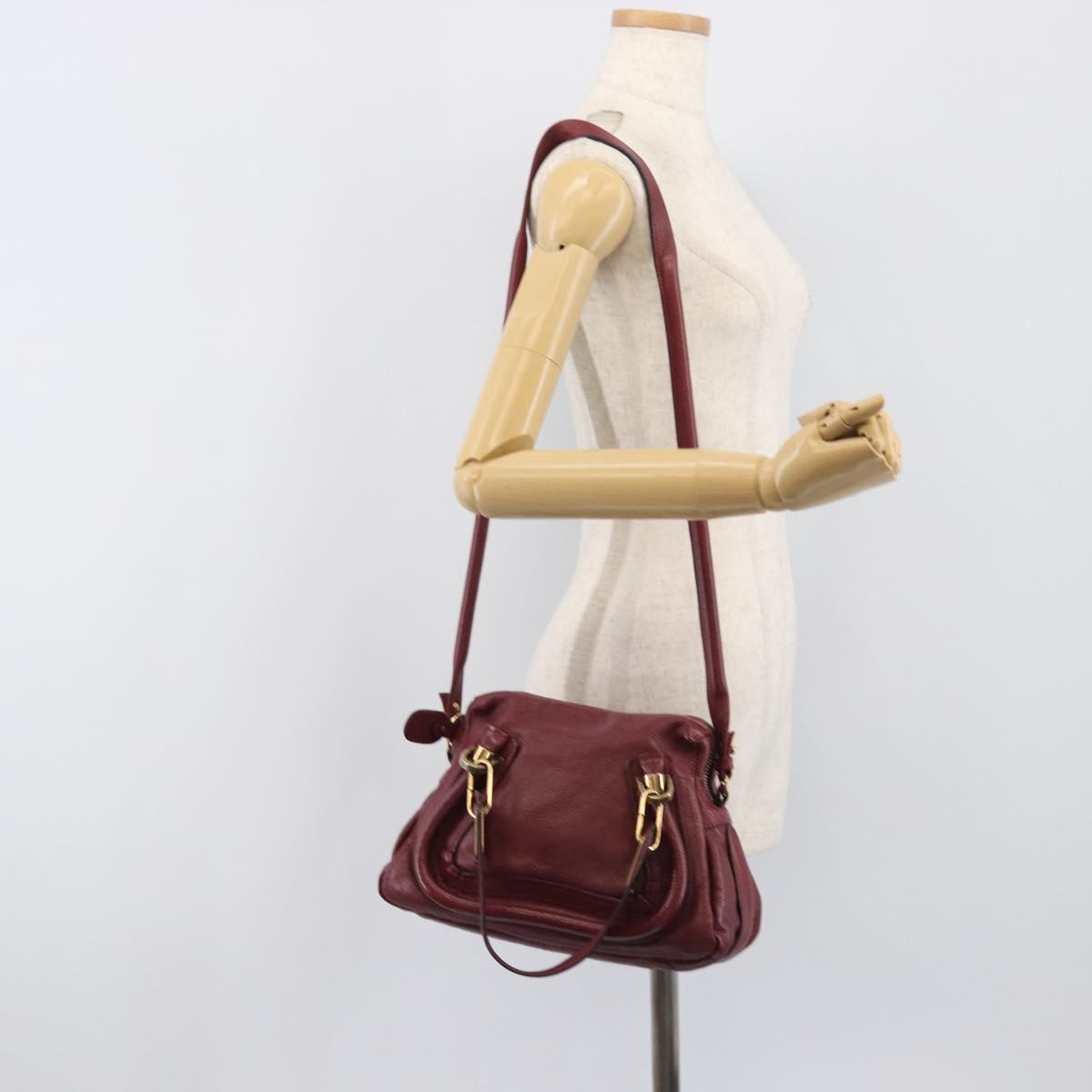 Chloe Paraty Hand Bag Leather 2way Bordeaux Gold Auth BA15119