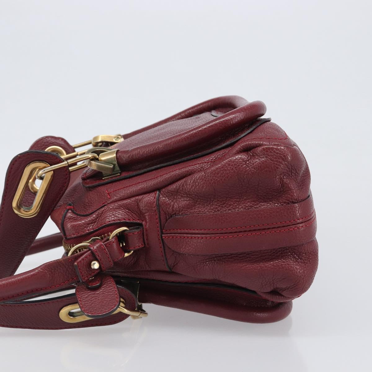 Chloe Paraty Hand Bag Leather 2way Bordeaux Gold Auth BA15119