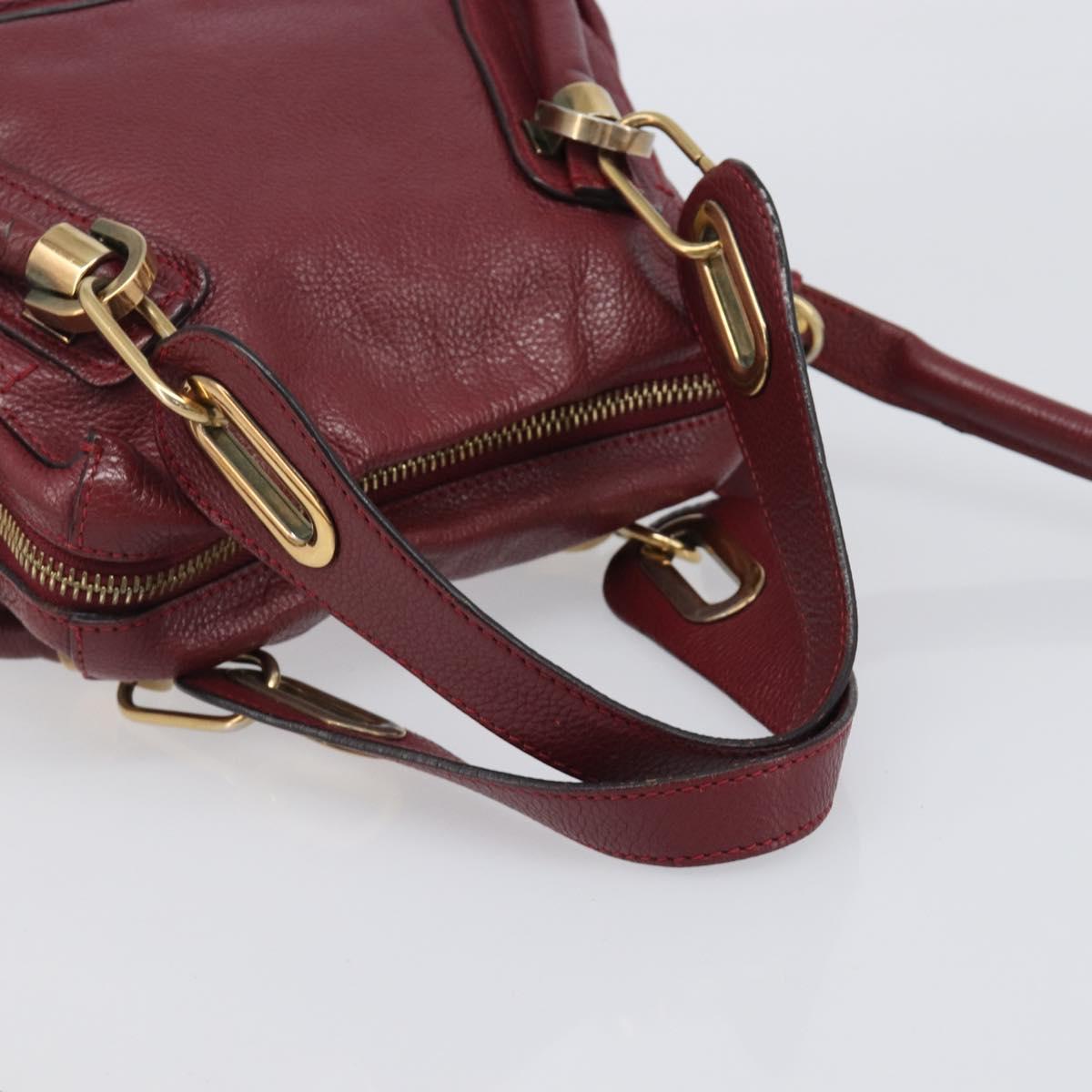 Chloe Paraty Hand Bag Leather 2way Bordeaux Gold Auth BA15119