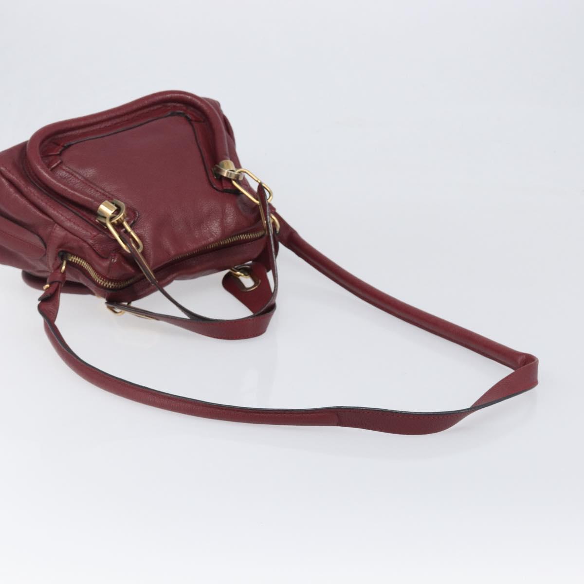 Chloe Paraty Hand Bag Leather 2way Bordeaux Gold Auth BA15119