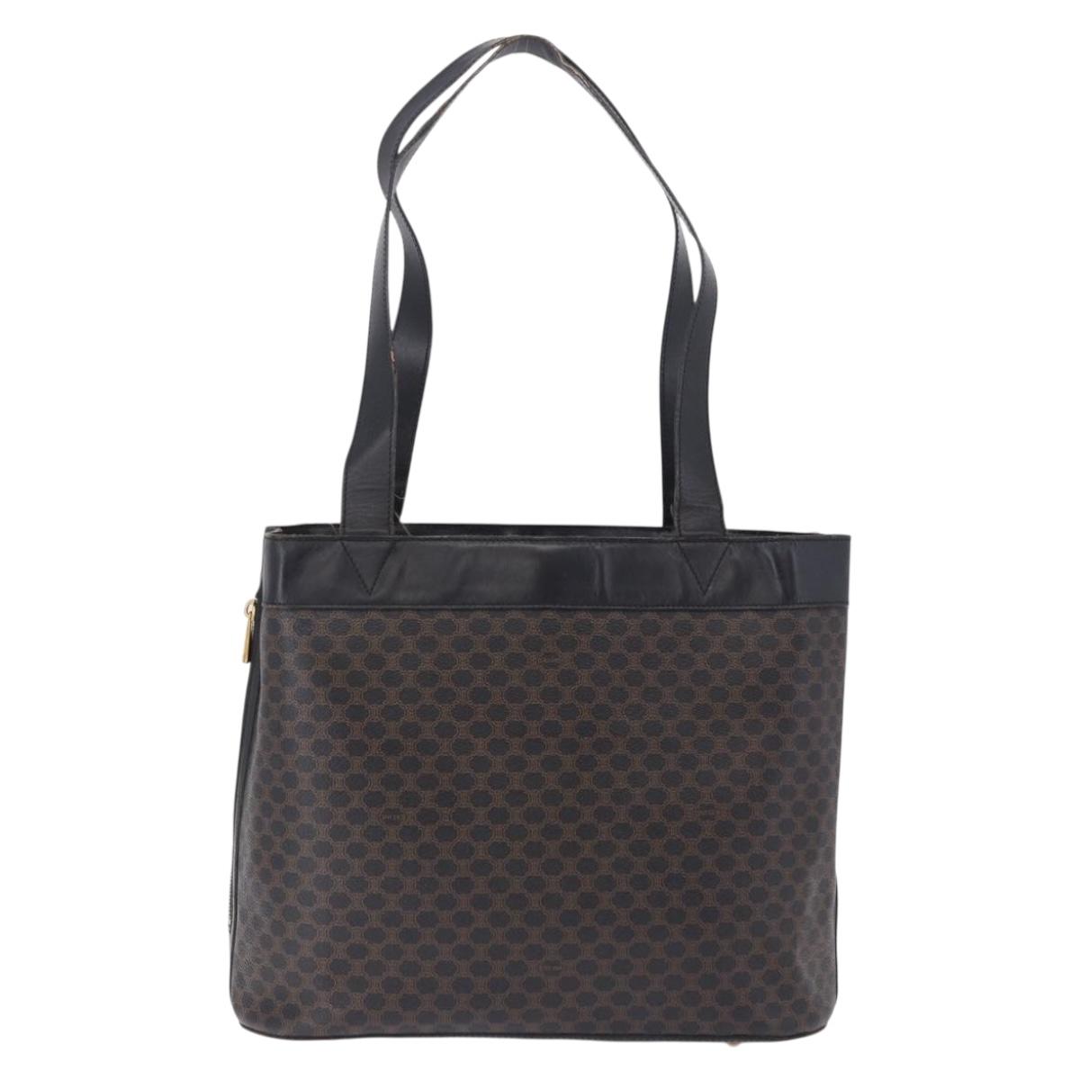 CELINE Macadam Canvas Tote Bag PVC Leather Black Gold Auth BA15122