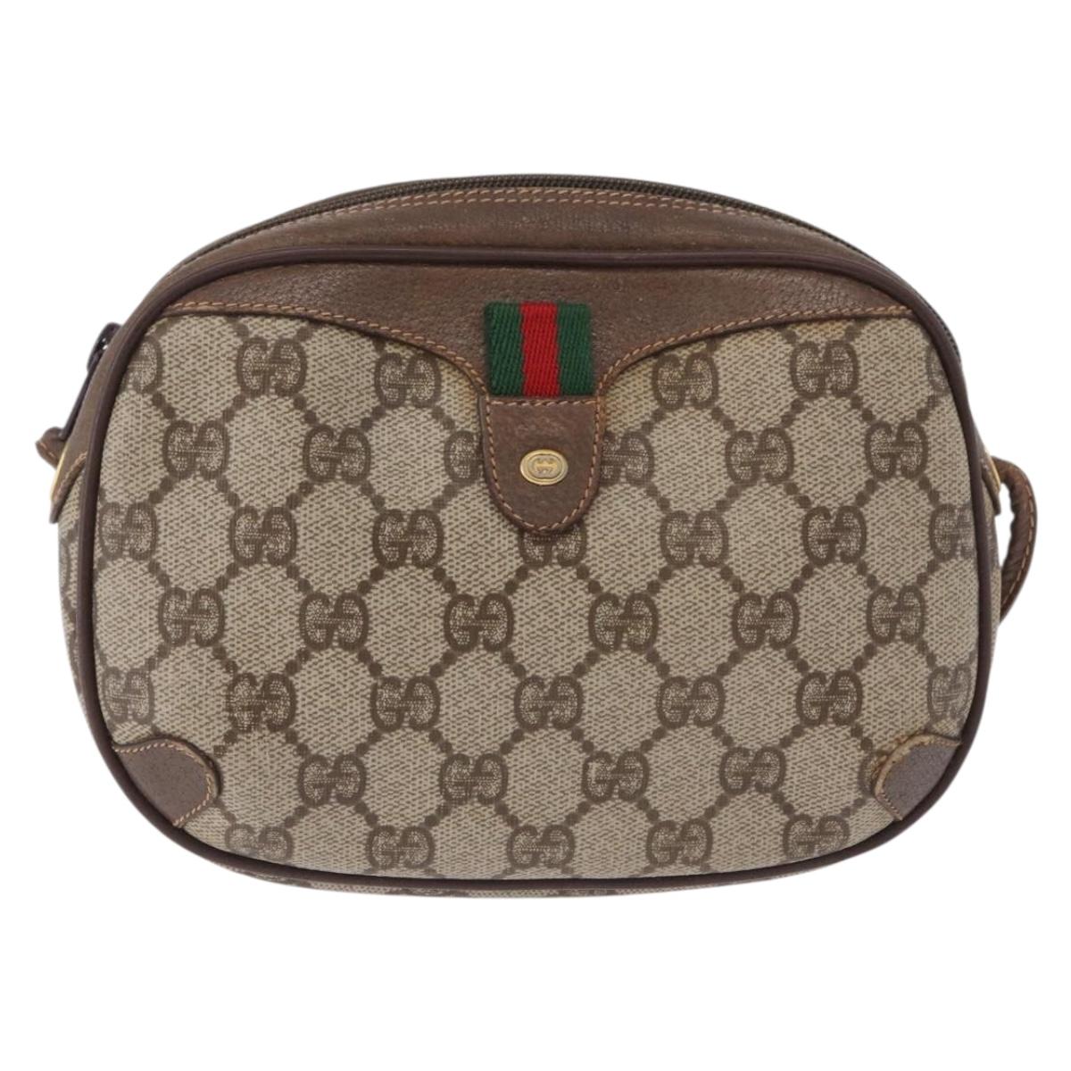 GUCCI GG Supreme Web Sherry Line Bag PVC Beige Gold 156 02 066 Auth BA15124