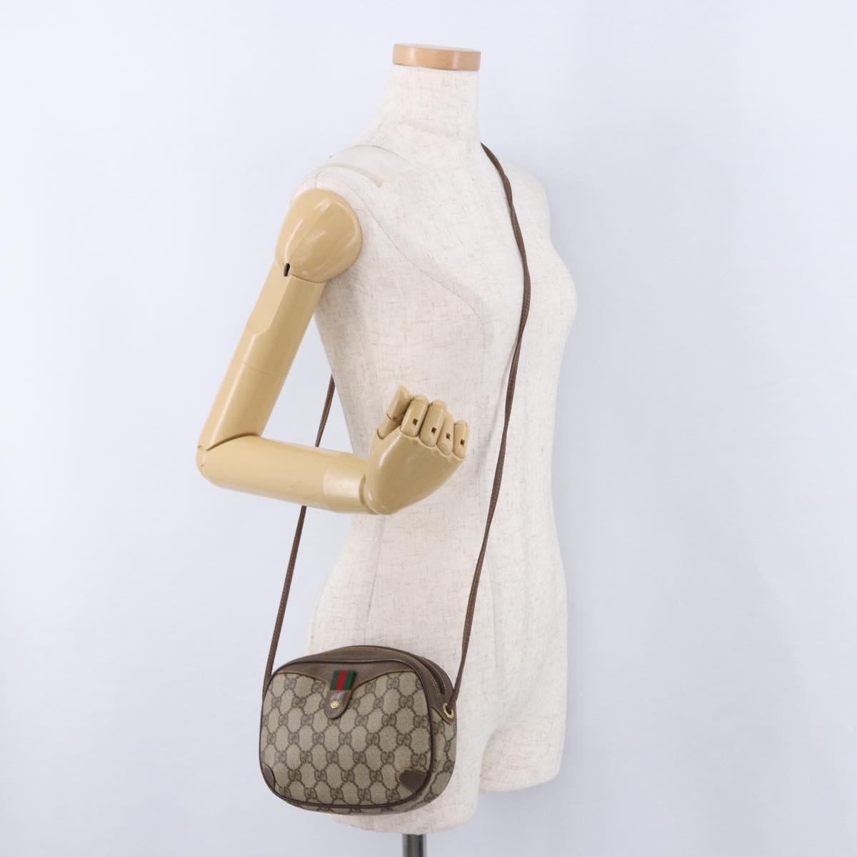 GUCCI GG Supreme Web Sherry Line Bag PVC Beige Gold 156 02 066 Auth BA15124