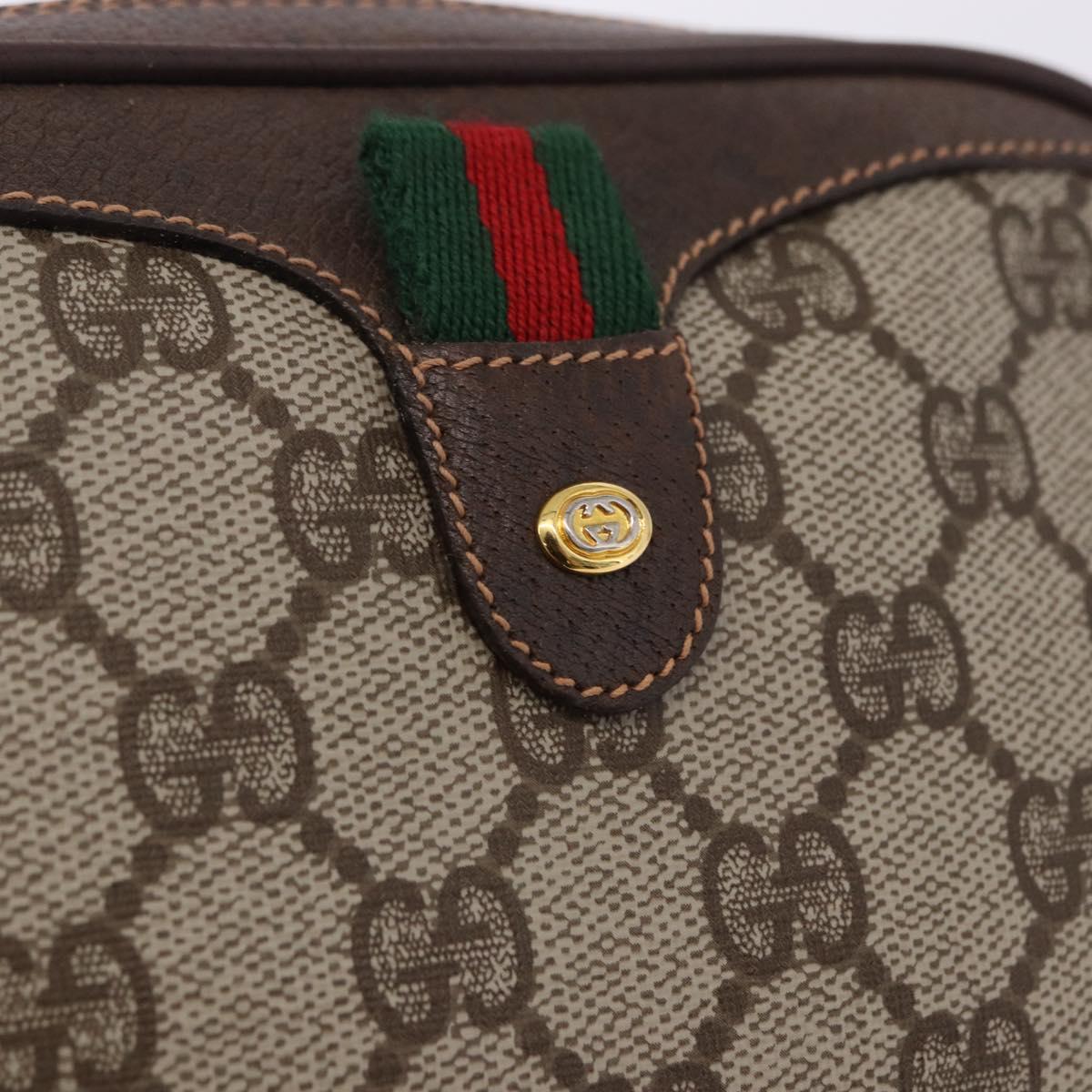 GUCCI GG Supreme Web Sherry Line Bag PVC Beige Gold 156 02 066 Auth BA15125