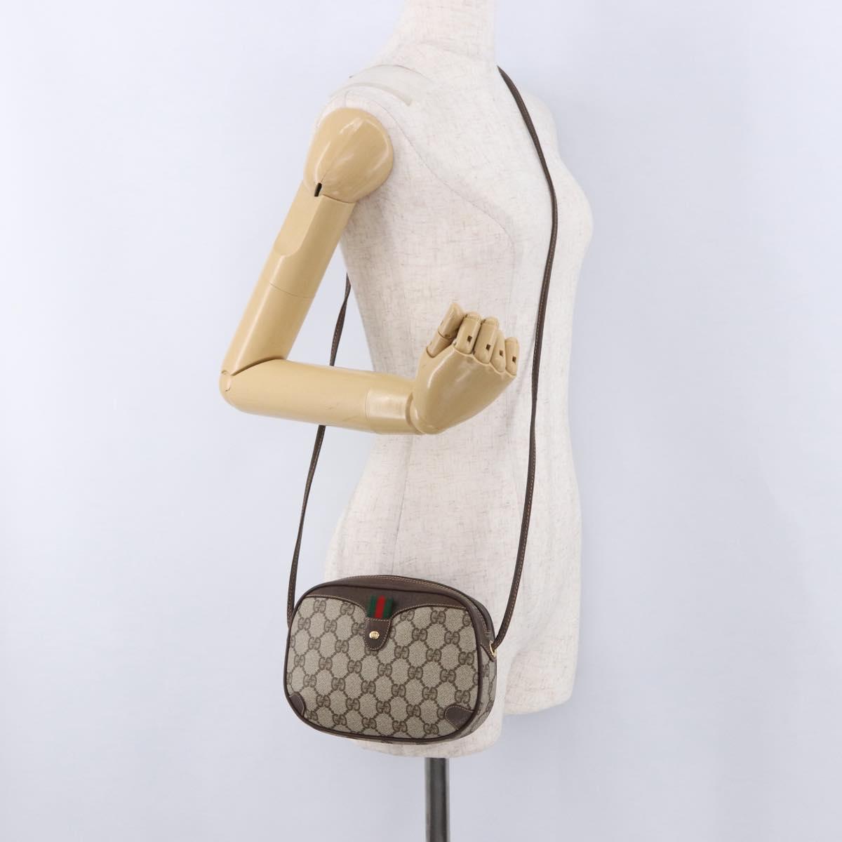 GUCCI GG Supreme Web Sherry Line Bag PVC Beige Gold 156 02 066 Auth BA15125