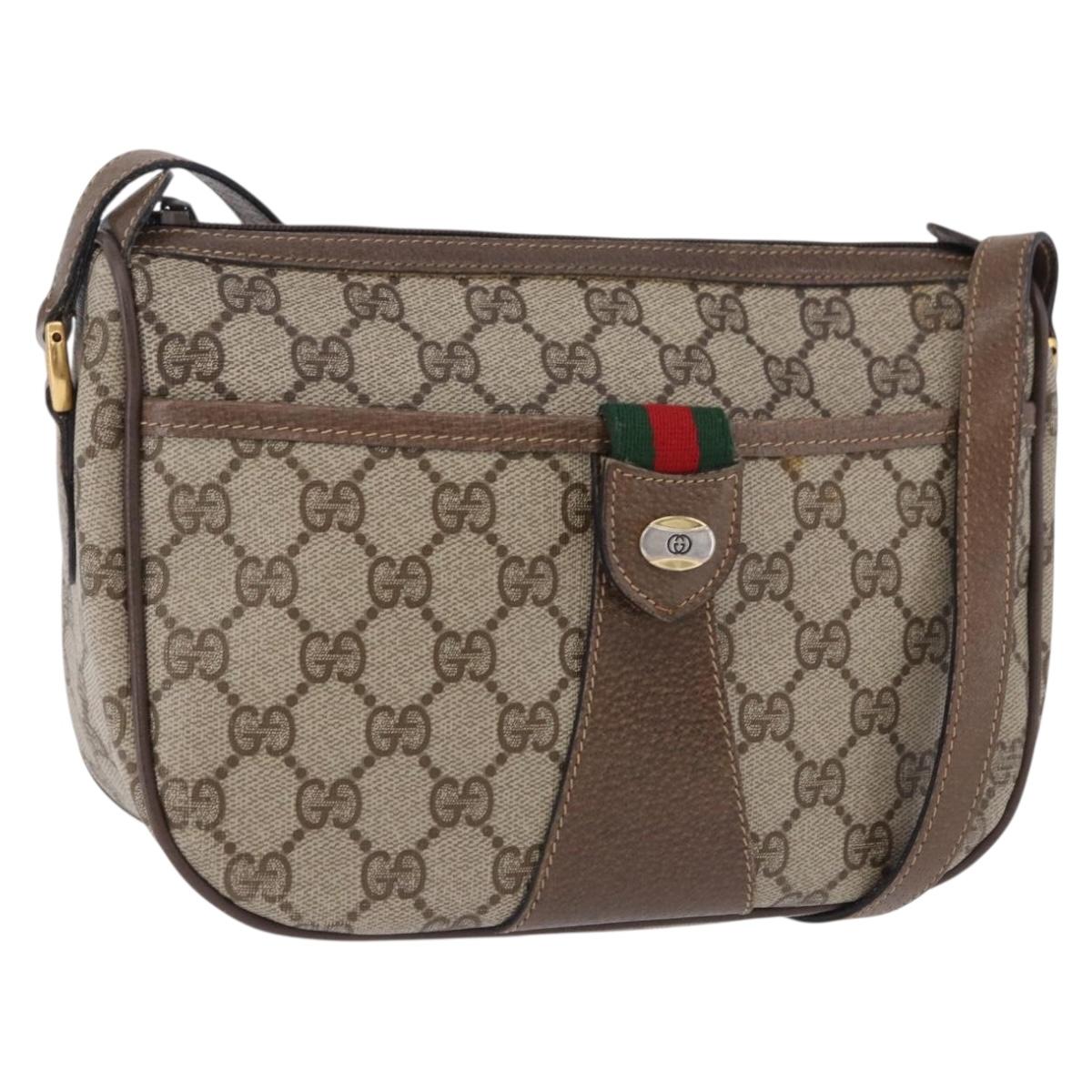 GUCCI GG Supreme Web Sherry Line Bag PVC Beige Gold 02 14 032 Auth BA15126