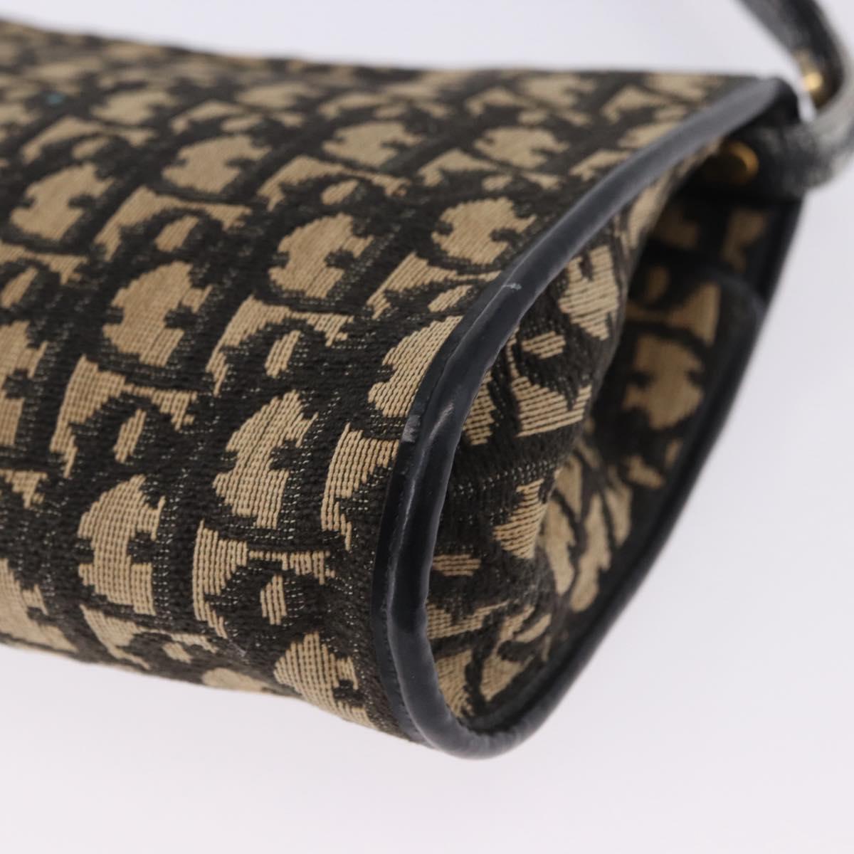 Christian Dior Trotter Canvas Shoulder Bag Navy Gold Auth BA15128