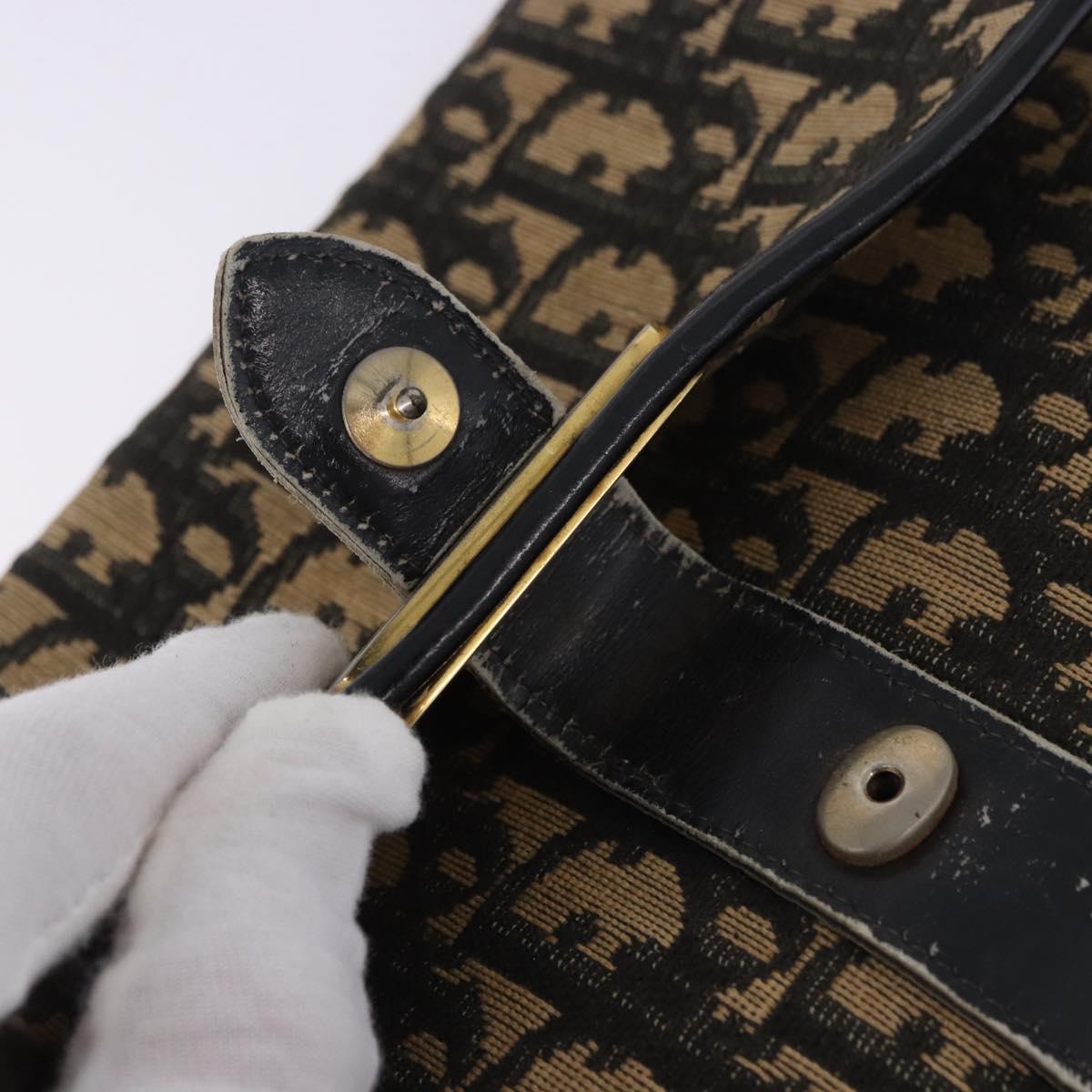 Christian Dior Trotter Canvas Shoulder Bag Navy Gold Auth BA15128