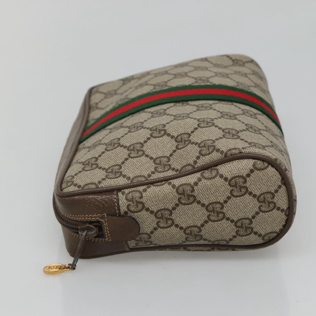 GUCCI GG Supreme Web Sherry Line Clutch Bag PVC Beige Gold 22 01 012 Auth BA1513