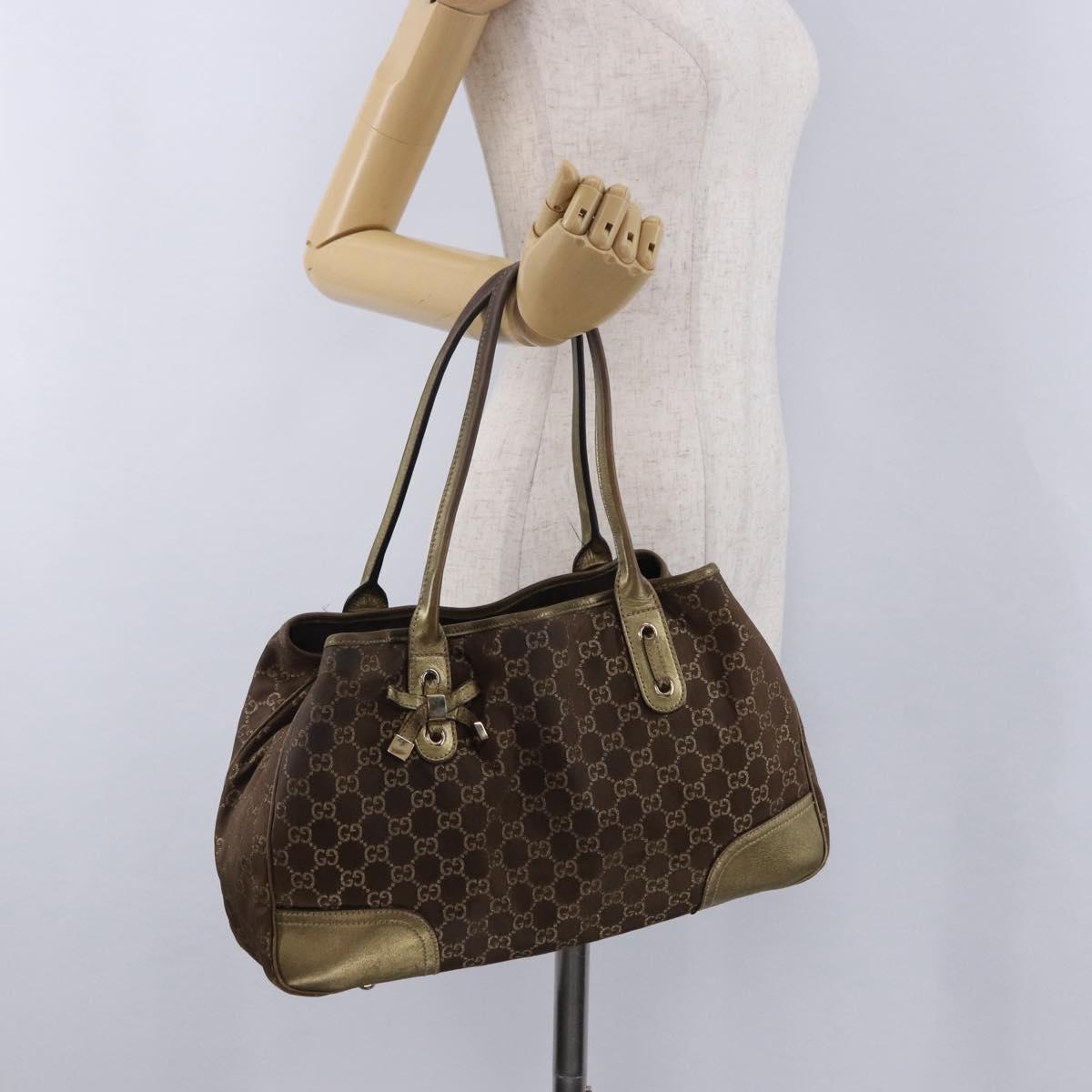 GUCCI GG Canvas Princie Tote Bag Brown Gold 163805 Auth BA15130