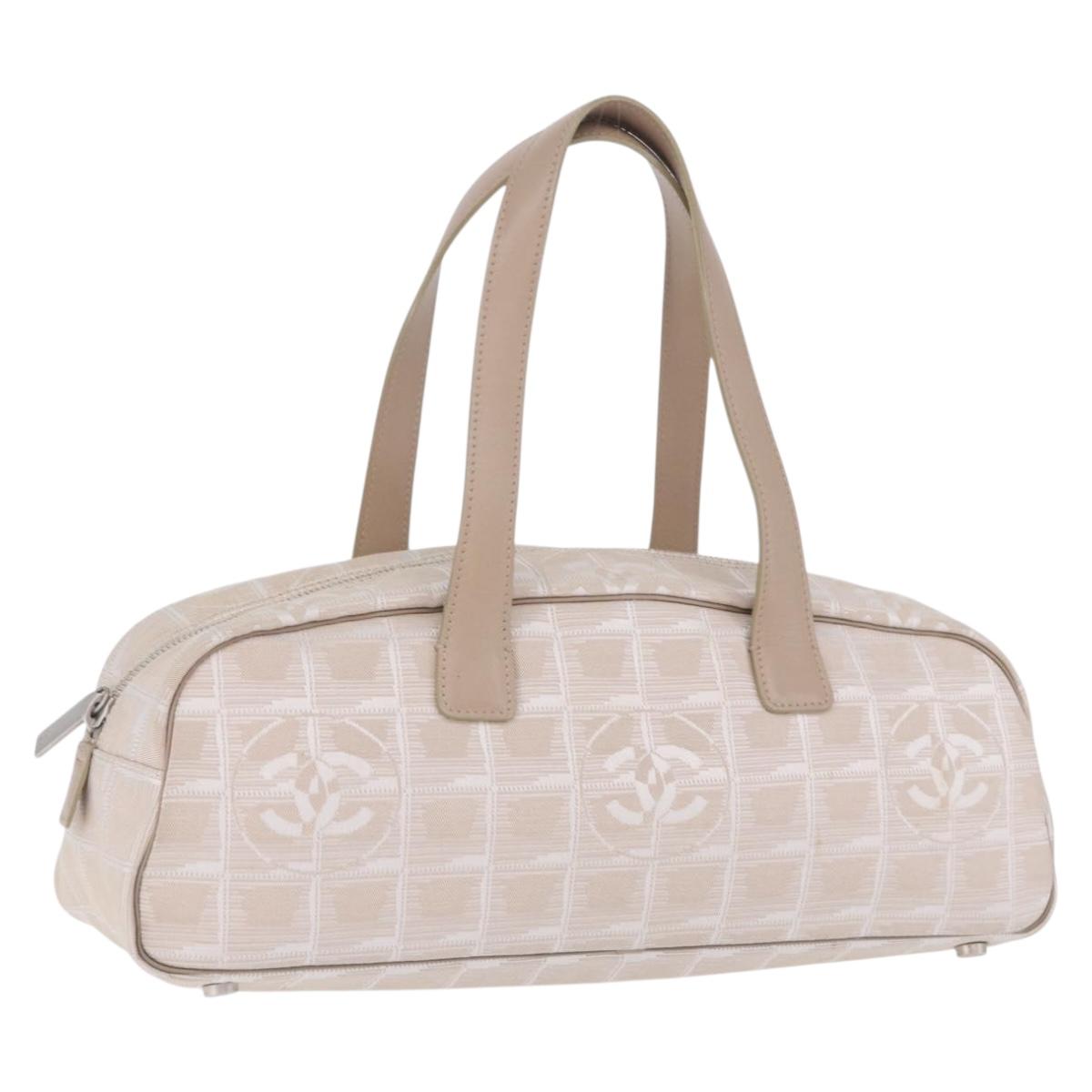 CHANEL New Travel Line Hand Bag Nylon Ivory Silver CC Auth BA15135A