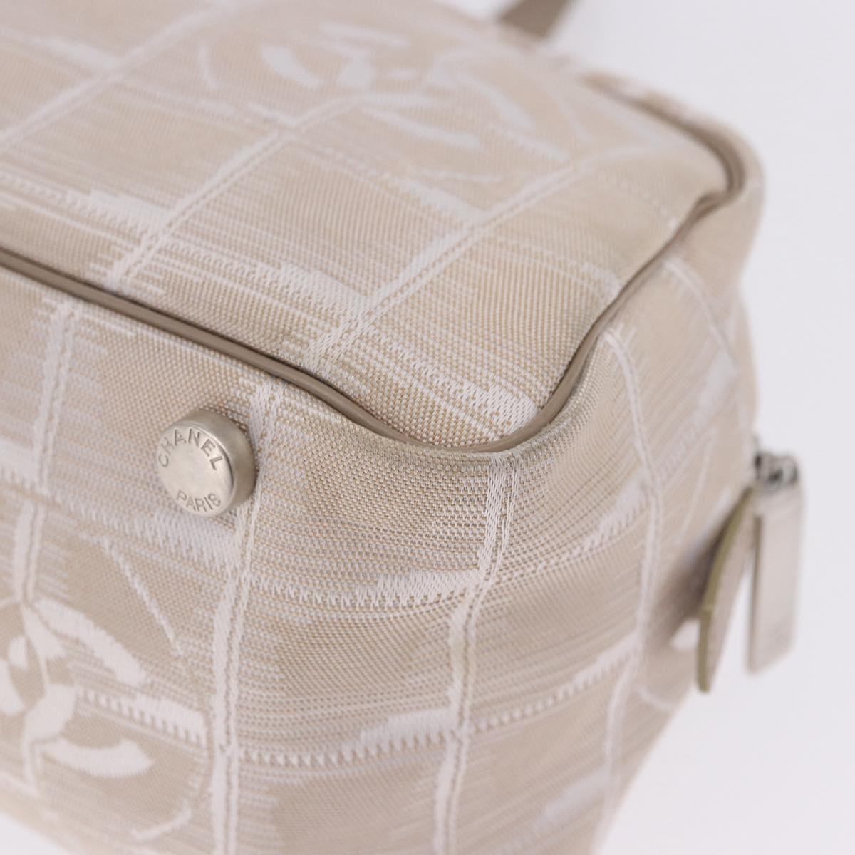 CHANEL New Travel Line Hand Bag Nylon Ivory Silver CC Auth BA15135A