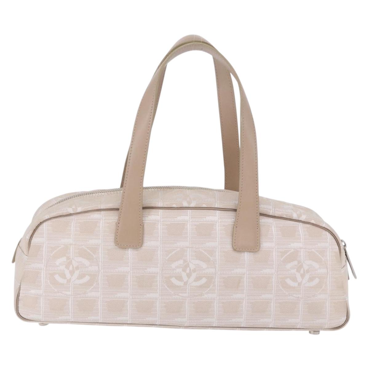 CHANEL New Travel Line Hand Bag Nylon Ivory Silver CC Auth BA15135A