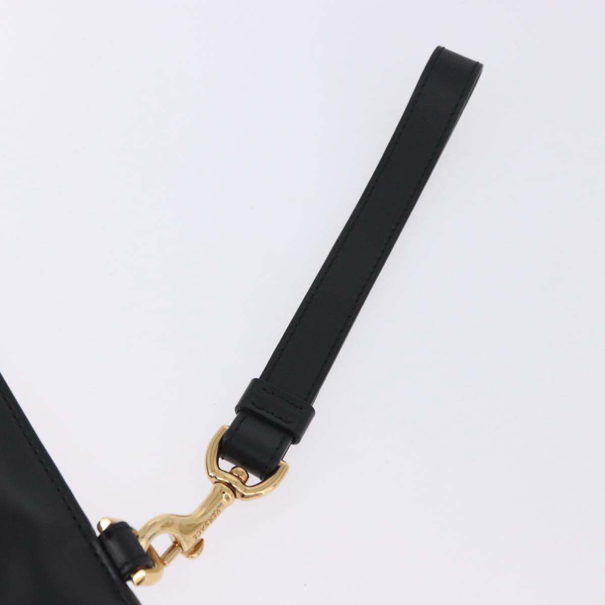 VERSACE Clutch Bag Leather Black Gold Auth BA15138A