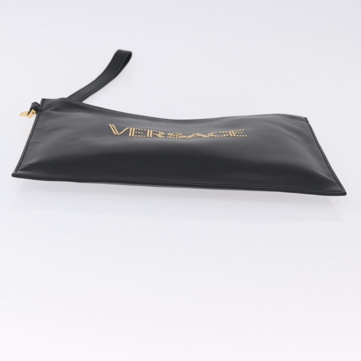 VERSACE Clutch Bag Leather Black Gold Auth BA15138A
