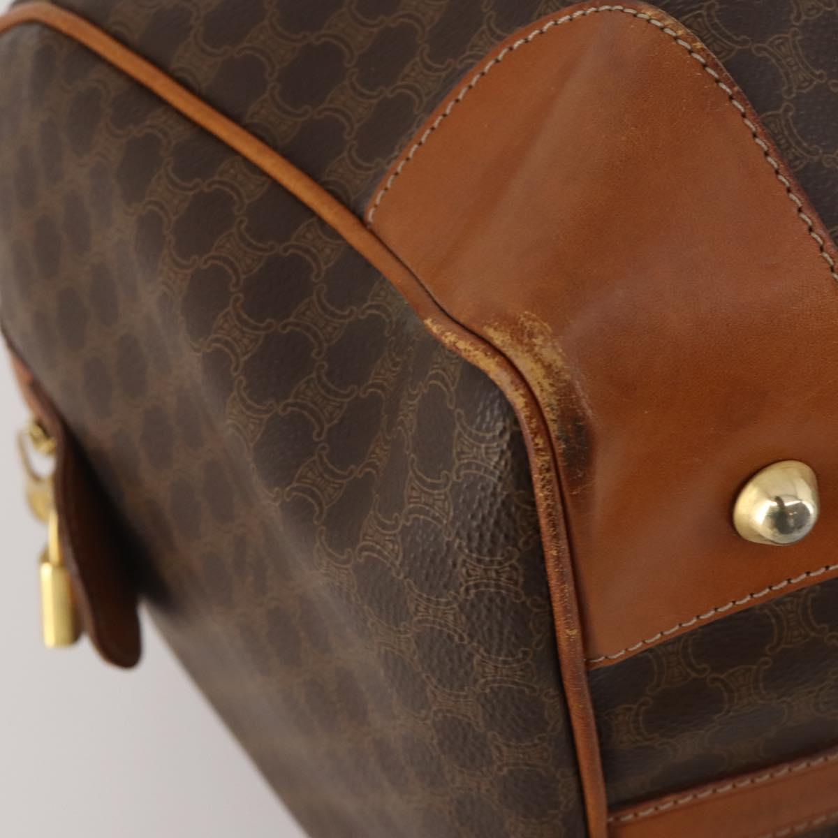 CELINE Macadam Canvas Boston Bag PVC Leather Brown Gold Auth BA15139