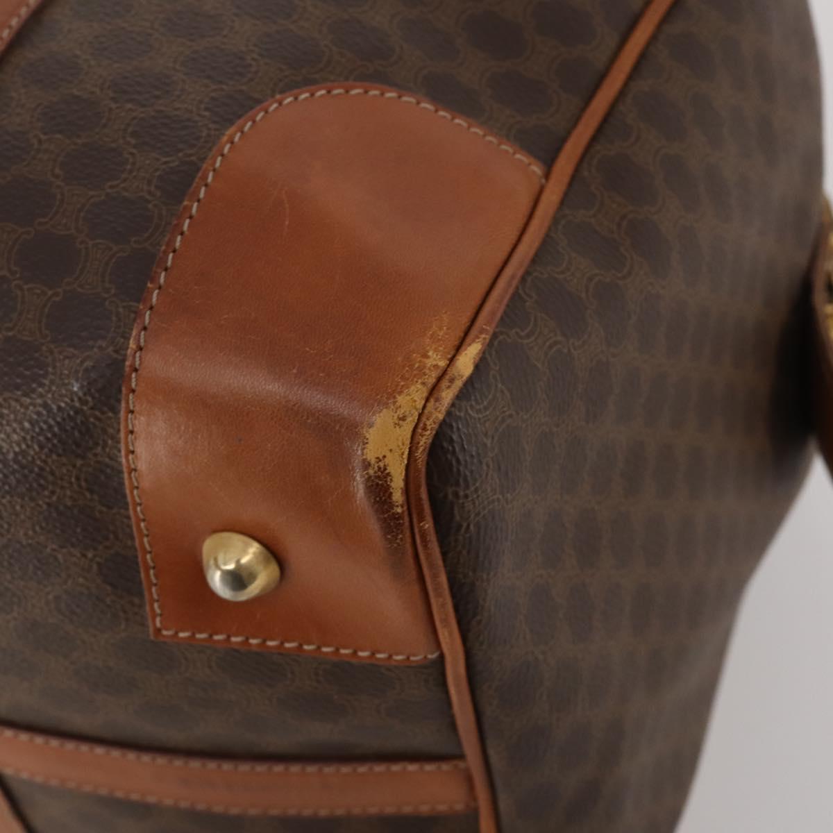 CELINE Macadam Canvas Boston Bag PVC Leather Brown Gold Auth BA15139
