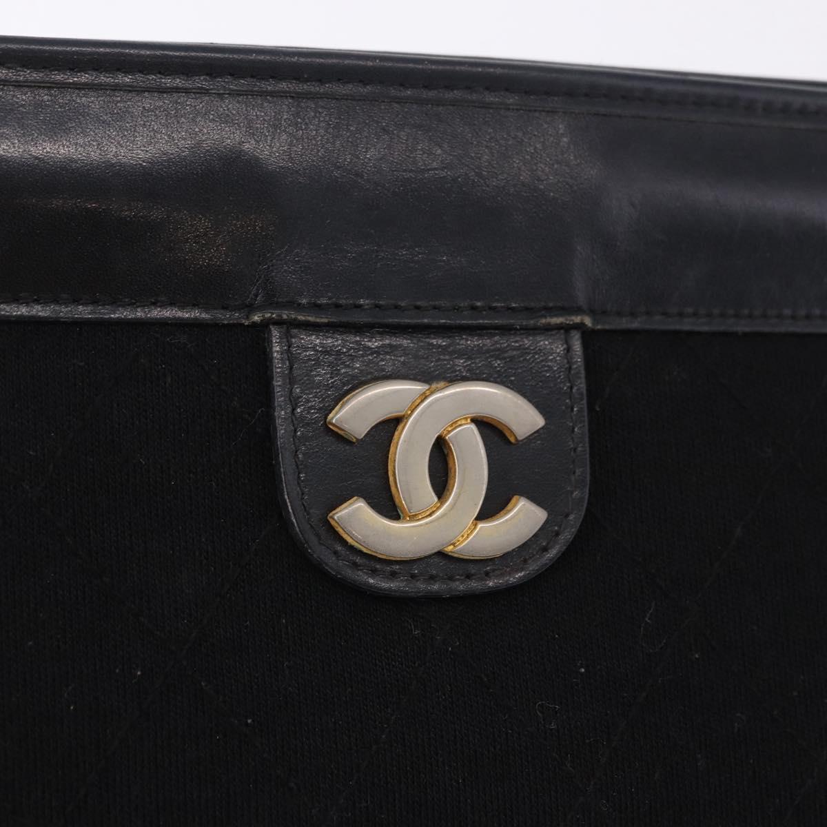 CHANEL Matelasse Clutch Bag Cotton Black Gold CC Auth BA15140