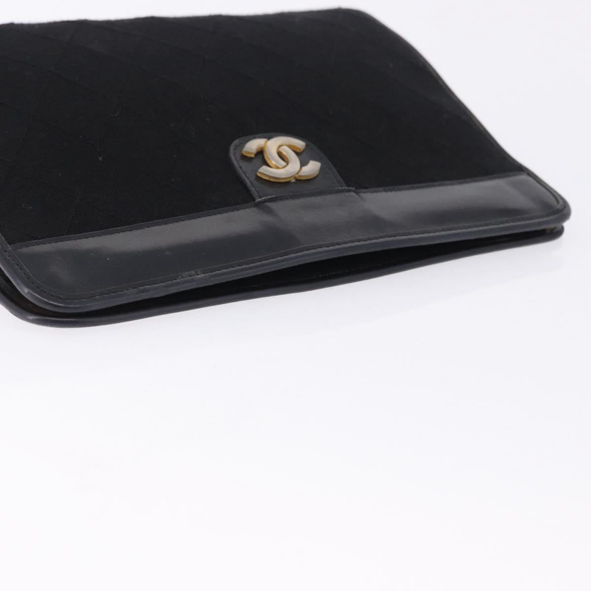 CHANEL Matelasse Clutch Bag Cotton Black Gold CC Auth BA15140
