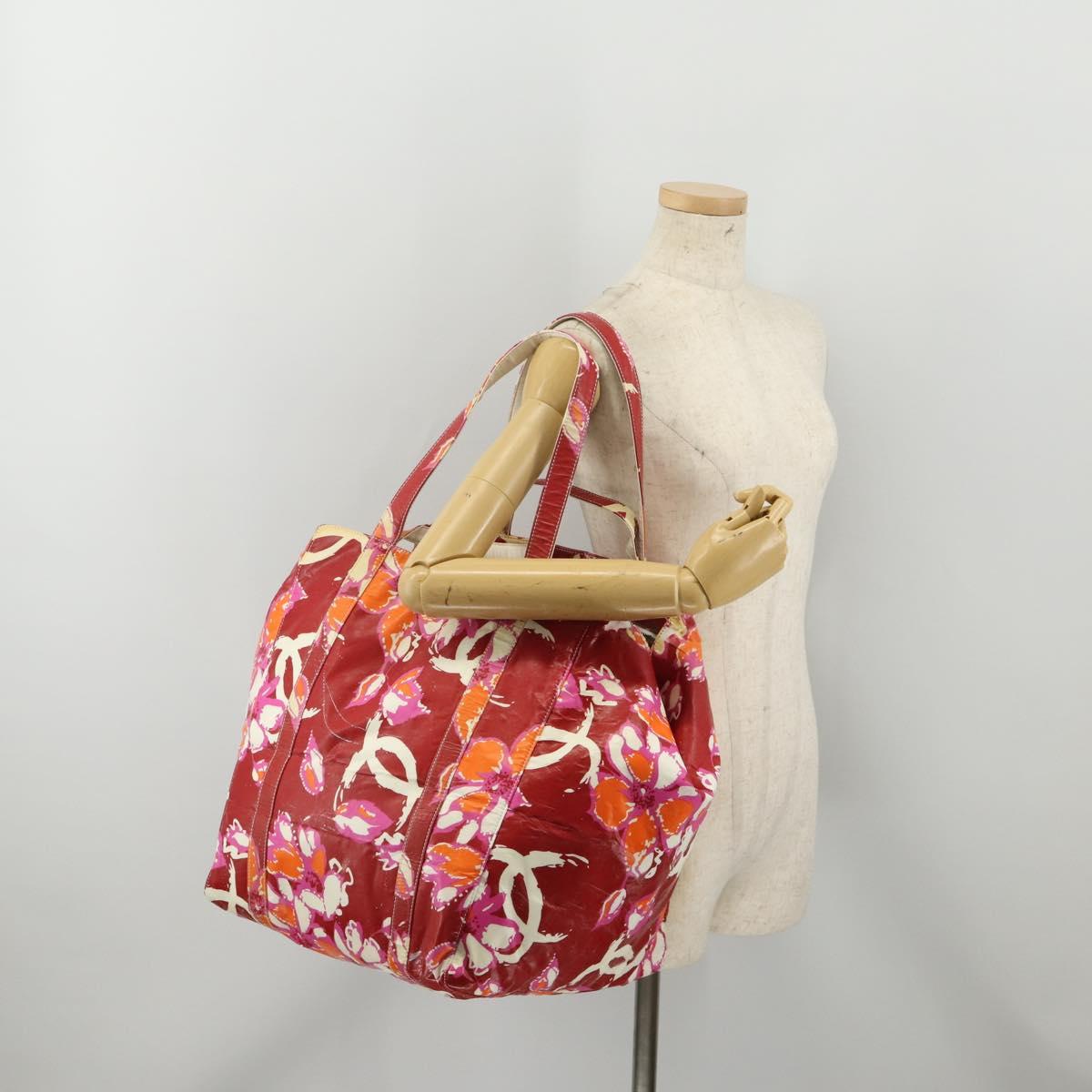CHANEL High Summer Line Tote Bag PVC Canvas Red CC Auth BA15144