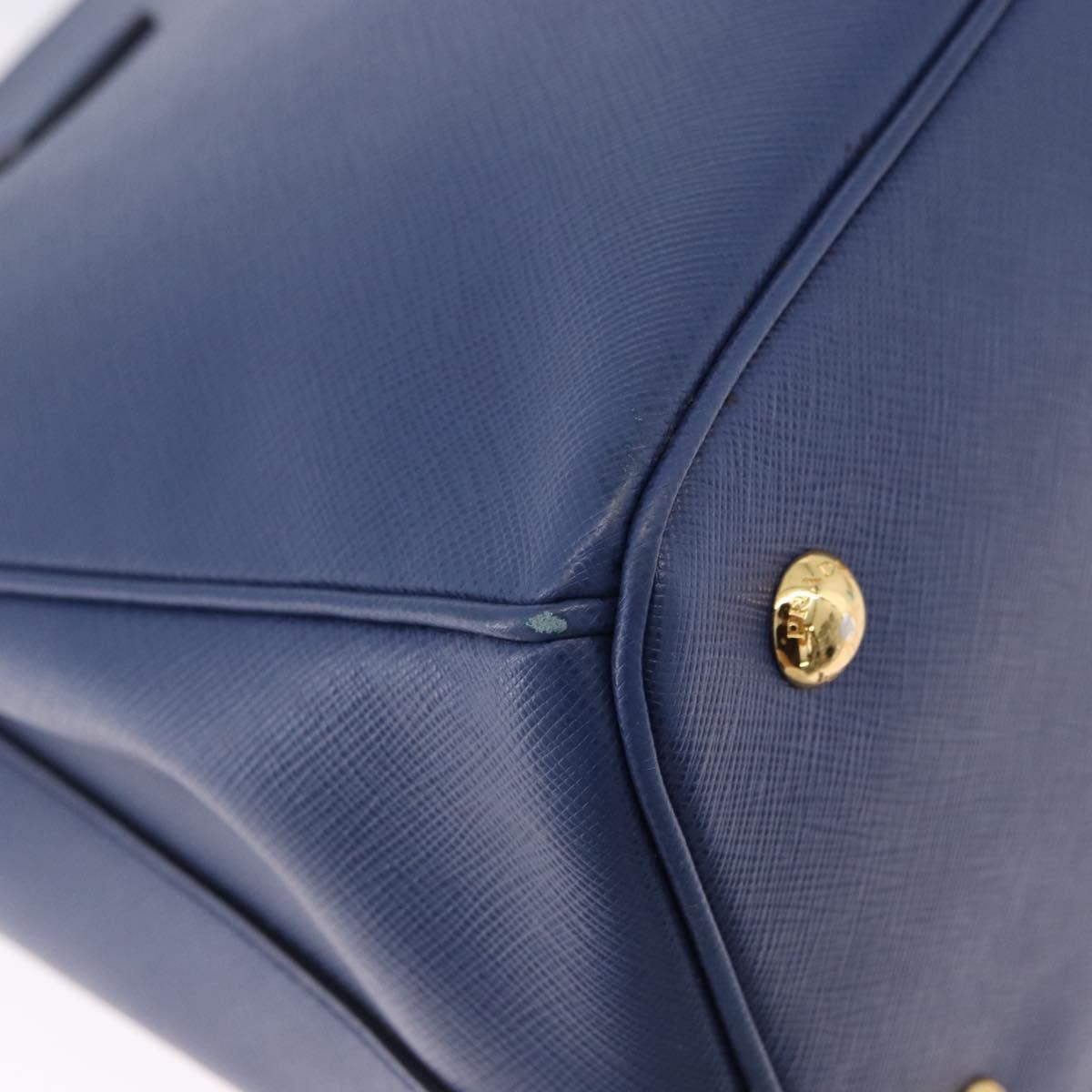 PRADA Hand Bag Safiano Leather 2way Blue Gold Auth BA15150V