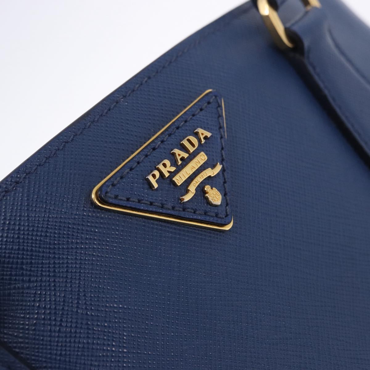 PRADA Hand Bag Safiano Leather 2way Blue Gold Auth BA15150V