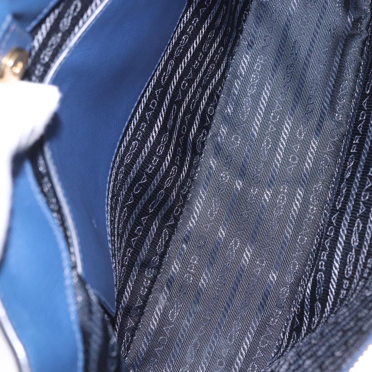 PRADA Hand Bag Safiano Leather 2way Blue Gold Auth BA15150V