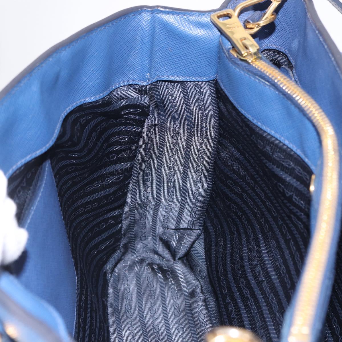 PRADA Hand Bag Safiano Leather 2way Blue Gold Auth BA15150V